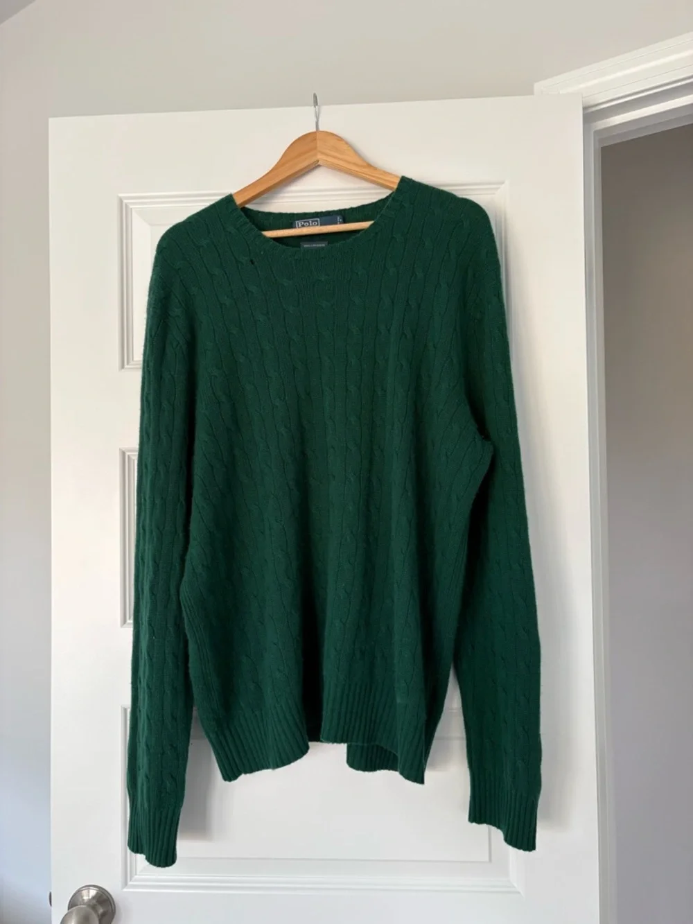 100% Cashmere Polo by Ralph Lauren Cable Knit Green Crewneck Sweater XXL